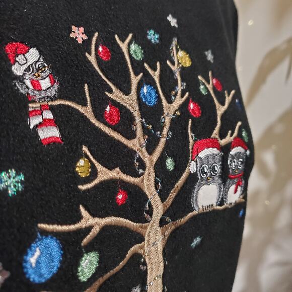 Alfred Dunner NWT Womens Christmas Owl Beaded Embellished Fleece Sweater Size S - Picture 3 of 10